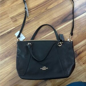 Coach Black Leather Shoulder Bag with Silver Hardware